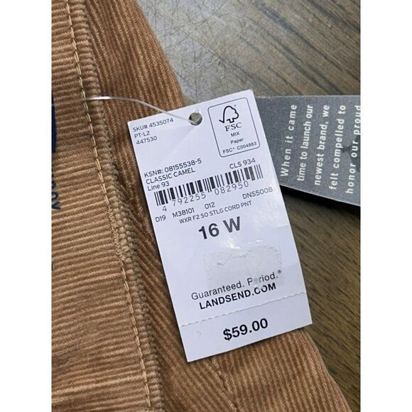 Lands‎ End Mid Rise Straight Corduroy Pants 16W Camel Five Pocket Womens Casual - Picture 4 of 11
